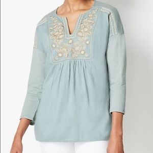 J. Jill Embroidered 3/4 Sleeve Mixed Media Top Sz Small NWT